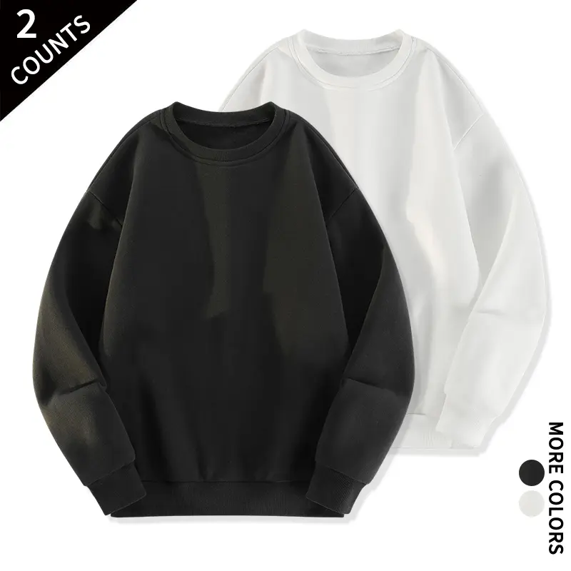 Versatile 2 Pack Crew Neck Sweatshirt Oversized Plain Long Sleeve Pullover Unisex Neutral Basic Streetwear Loungewear For Spring Autumn