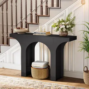 LITTLE TREE 47-Inch Modern Console Table, Black Console Table for Entryway, Narrow Sofa Table Behind Couch Table with Arched Design, Foyer Accent Table for Hallway, Living Room