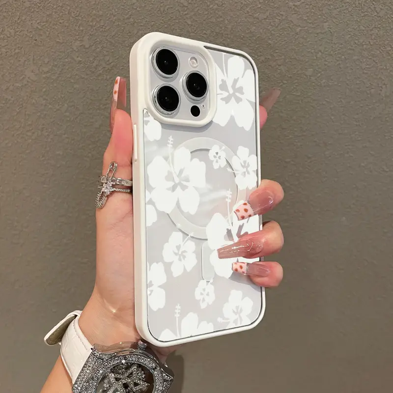 Premium Magnetic Case for iPhone11/12/13/14/15/16/promax Simple White Flowers y2k cased MagSafe Ready, Anti-Fall, Springtok and Ultra-Thin Design |   Perfect for Everyday Use Protector Screen Protector