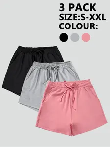 Women's Solid Color Drawstring Waist Gym Shorts, Casual Comfy Breathable Shorts for Summer, Ladies Sportswear for Indoor Outdoor Wear, Bottom, Casual Athletic Shorts