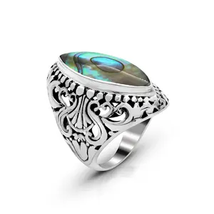 Balinese Artisan 925 Sterling Silver Ring with Abalone Shell