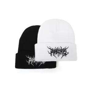 Gothic Street Punk Unisex Beanie | TikTokShopBlackFriday – Solid Color Embroidered Skull Cap, Adjustable Acrylic Warm Autumn Winter Couple Style Casual Wear