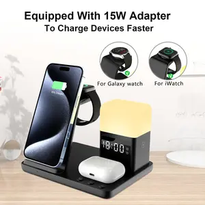 New 6-in-1 Wireless Charger Multifunctional Charging Station For IPhone8/11/12/13/14/15/16 Samsung Galaxy S22/23/24 S25 Airpods 2/3/PRO IWatch2/3/4/5/6/7/8/9/SE Galaxy Watch2-7, Wireless Desktop Charging Dock, Bedside Charging Station Smartphone Cellphone