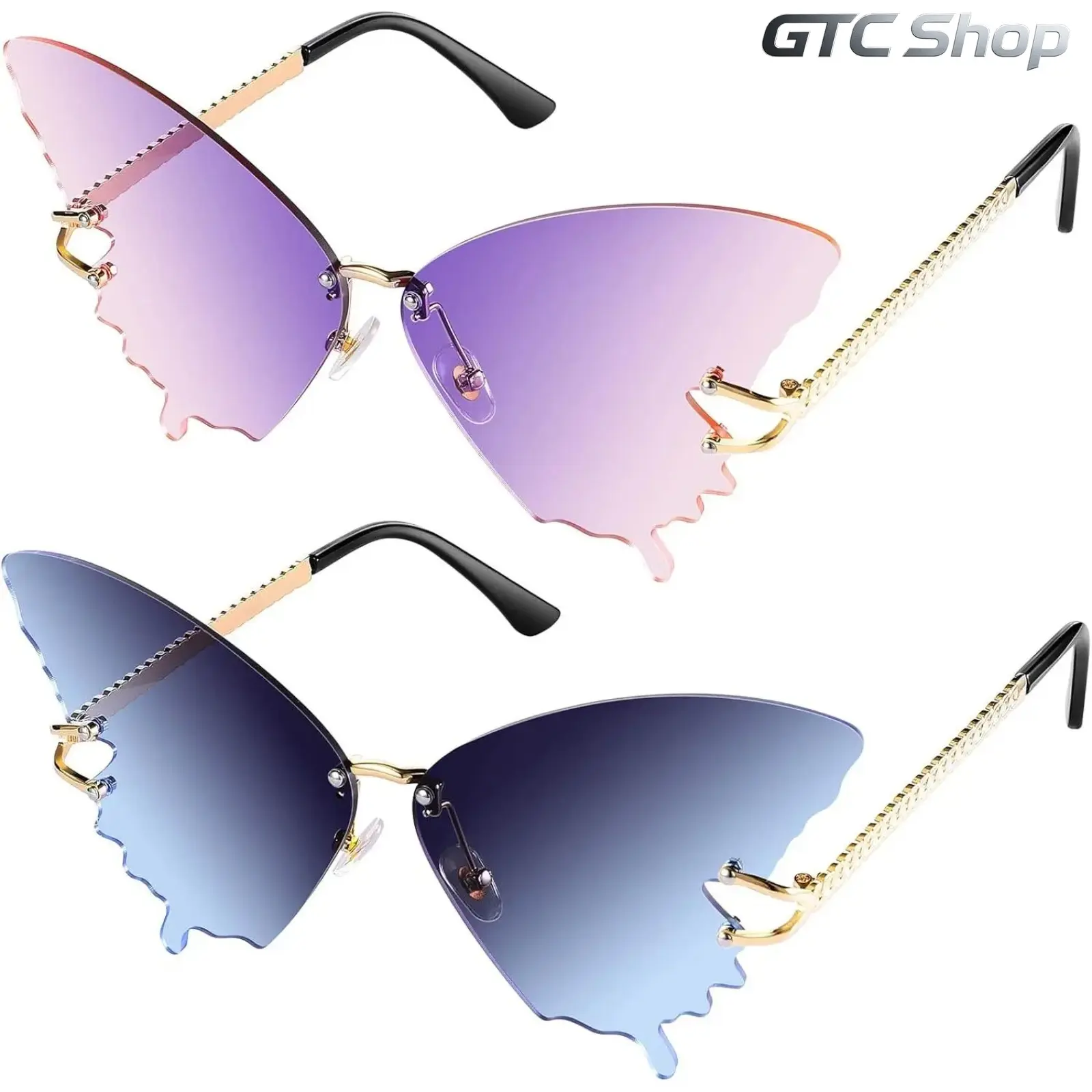 2 Pairs Unisex Butterfly Rimless Sunglasses, Trendy Stylish Butterfly Shape Fashion Eyewear for Men Women Daily Casual Outfit #summervibes