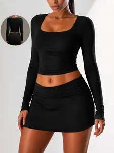Women'S Solid Color Low-Waisted Basic Short Slim-Fit Skirt, Outdoor Fitness Running Top, Yoga Exercise Skirt