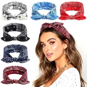 NEW 6 Pack Bow Headbands Paisley Prints Boho Bandana Headband Rabbit Ears Head Wraps Cute Hair Scarf Cotton Turban Headbands For Women Knotted Hairband Elastic Headband