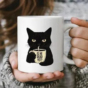 Is He Dead Yet Black Cat Mug, Anti Trump Protest Mug, Funny Political Cat Cup, Subtle FDT Design, Resist and Persist Gift
