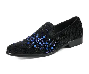 Amali Ivano Smoking Loafers For Men Rhinestone Dress Shoes Slip On Tuxedo Footwear