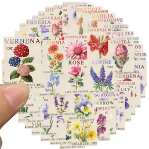 50 Pcs Flower Themed Post Stamp Stickers for Scrapbook Junk Journal Planner Diary Envelope Letter Card Making Collage Gift Wrapping Phone Case Craft Decoration