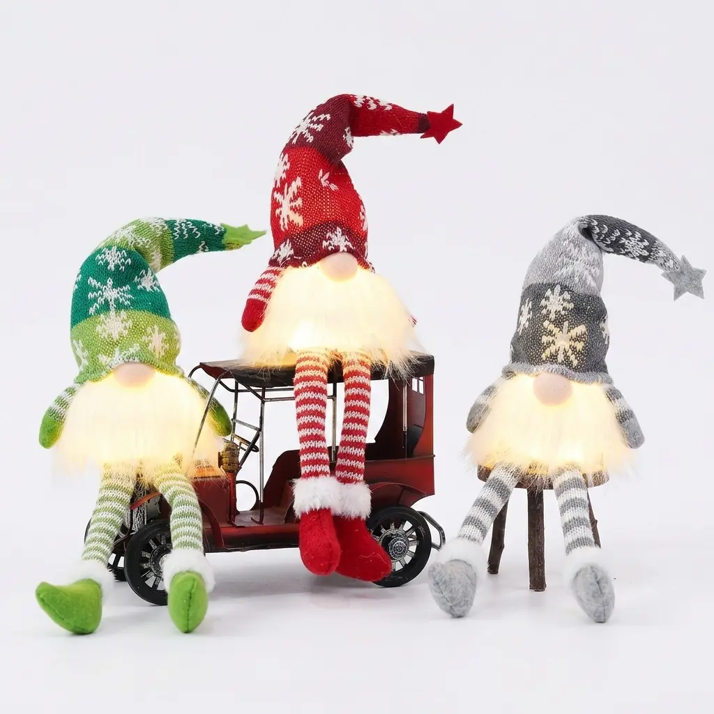 Christmas Decorations Set Glow in the Dark Forest Elf Sitting Knitted Figurine for Home Holiday Party Tabletop Display Festive Seasonal Ornament