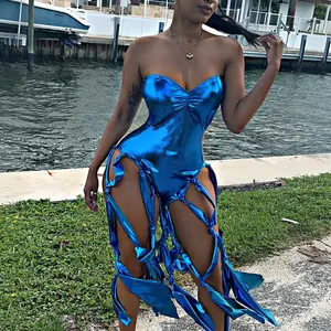 Thee Boutique Imperial Luxe Fringe Leotard (Electric Blue) Womenswear Tops Bodysuits Swimsuit