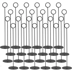 24PK Table Number Holders Place Card Holders 12 Inch Table Card Holders Steel Card Holders for Photos, Food Signs, Memo Notes, Weddings, Restaurants, Birthdays (Black 24PK)