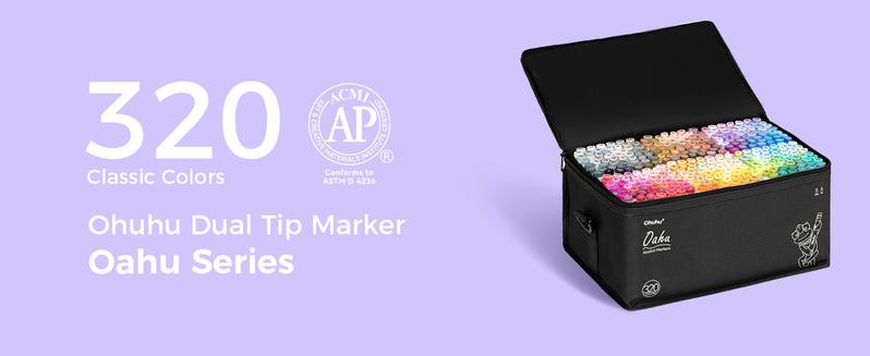 Ohuhu Alcohol Markers:  Chisel & Fine - 320 Colors - Double Tipped Art Markers for Artists Adults Coloring Drawing Sketching Illustration - Refillable - AP Certificated - Oahu Series of Ohuhu - Valentine's Day Gift