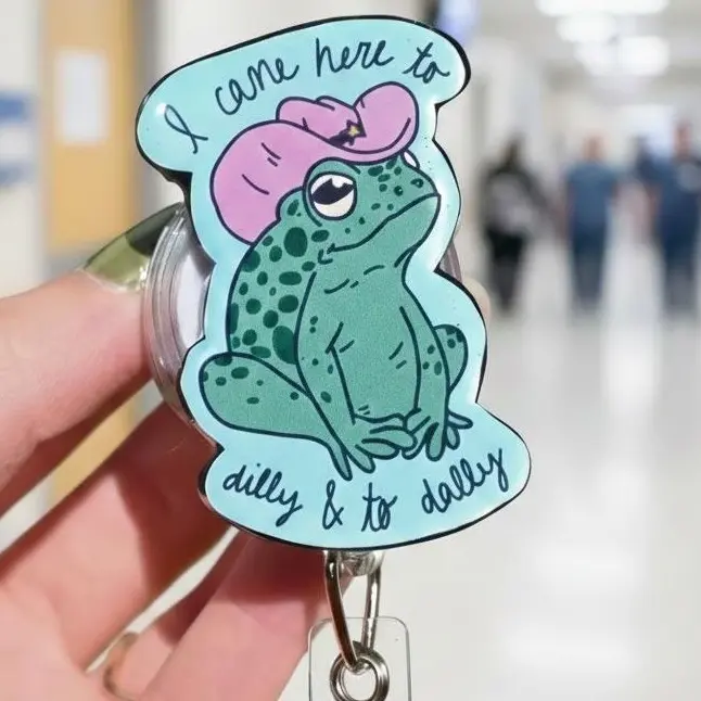 Dilly Dally Frog Badge Reel Cute ID Holder for Teacher CNA MD RN Healthcare Worker
