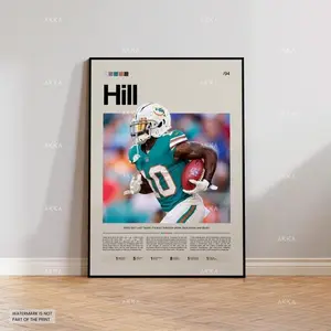 Tyreek Hill Miami Dolphins Poster, Cheetah NFL Football Art