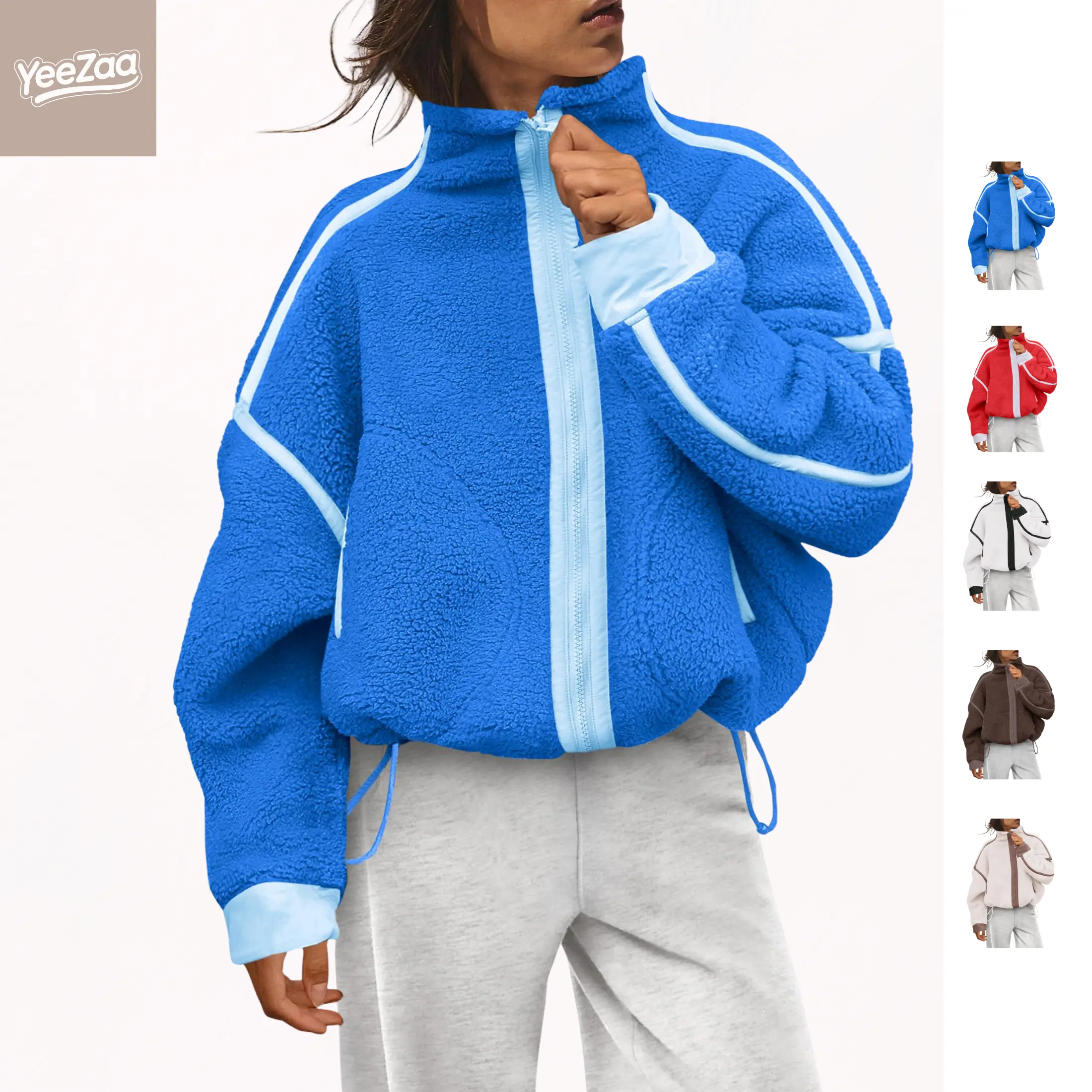 YeeZaa Women's Fuzzy Zip Up Fleece Sherpa Jacket Casual Teddy Coats Winter Outerwear with Pockets
