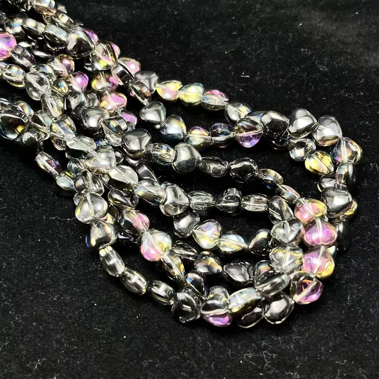AB Rainbow Heart-Shaped Loose Crystal Beads - 7×8 mm Translucent Aurora & Dark Gray, Convenient Stringing Crafting Components for DIY Jewelry Supplies, Necklace & Earrings (Fashion Accessories for Friends), Dreamy Effect, Loose Beads