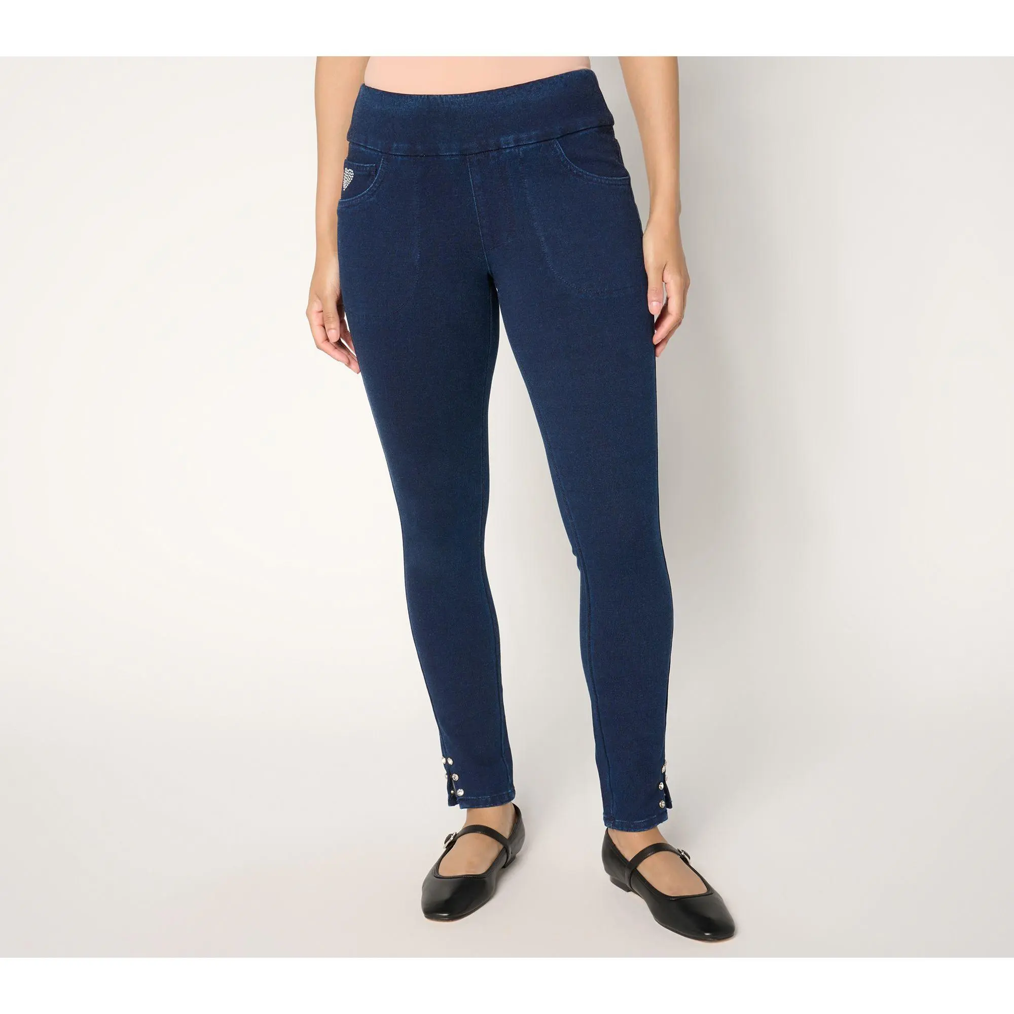 Quacker Factory DreamJeannes Regular Flat Waist Jegging with Rhinestone