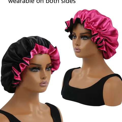 Double Layer Color Block Lace Sleep Cap, Sleep Bonnets, Reversible for Sleeping, Bathing, Makeup, Perfect for Braids and Curls, Comfortable Hair Protection, Hair Care Cap, Curly Hair Nightcap, Haircare Bonnet