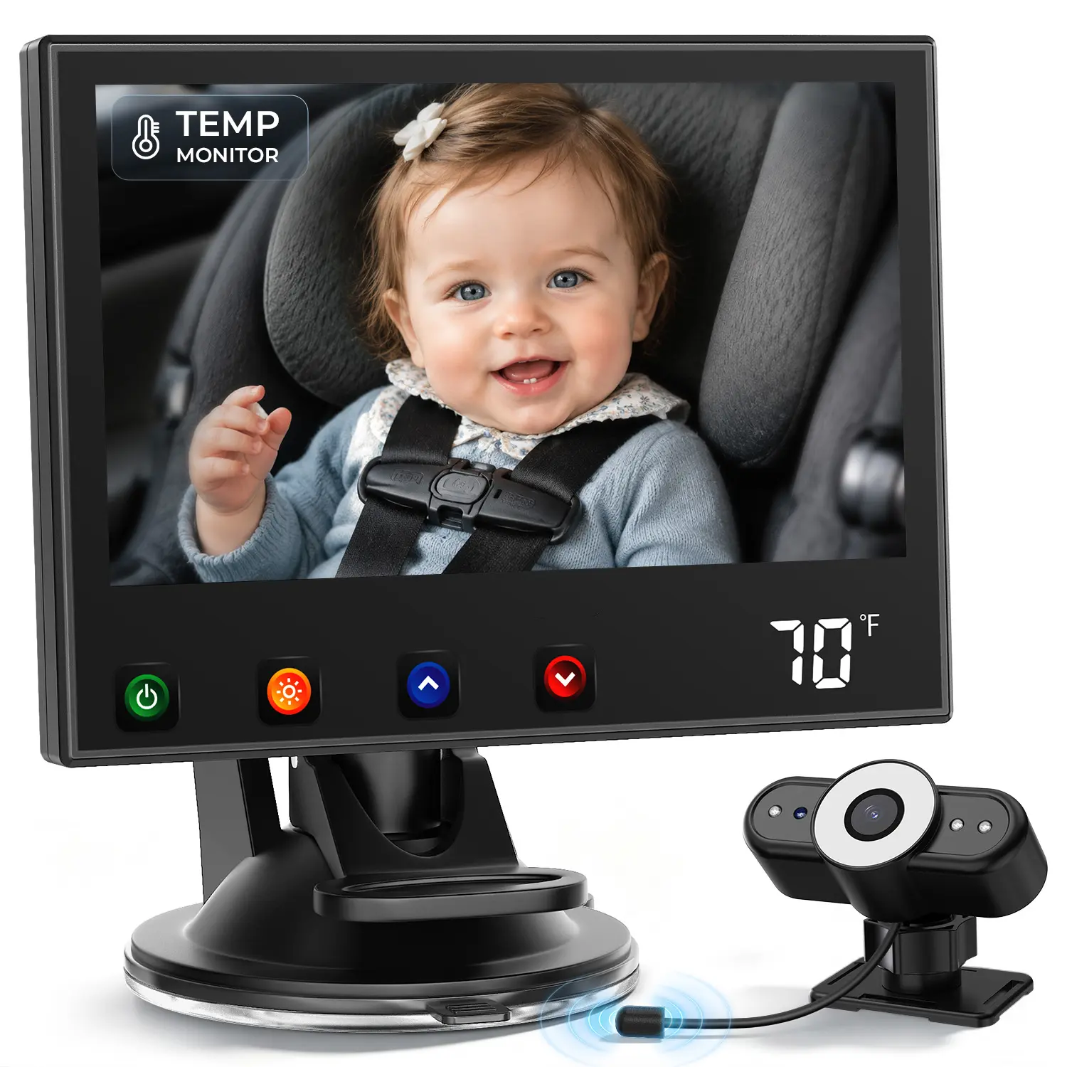 Baby Car Mirror with Temperature Display, 4.3'' HD Night Vision Function Display, Safety Seat Car Camera Monitored Mirror with Wide Crystal Clear View, 5 Mins Easy Installation