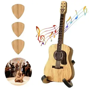 Wooden Guitar Pick Box with Stand - 3PCS Unique Guitar Picks, Wooden Guitar Pick Holder for Guitarists, Portable Handcrafted Guitar Picks Storage Container for Weddings, Birthdays, Anniversaries Gift