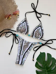 2026 classic low-rise tie mini bikini two-piece set—fashionable, sexy, bust-lifting, backless two-part swimwear; casual vacation beach wear/swimsuit and hot spring attire