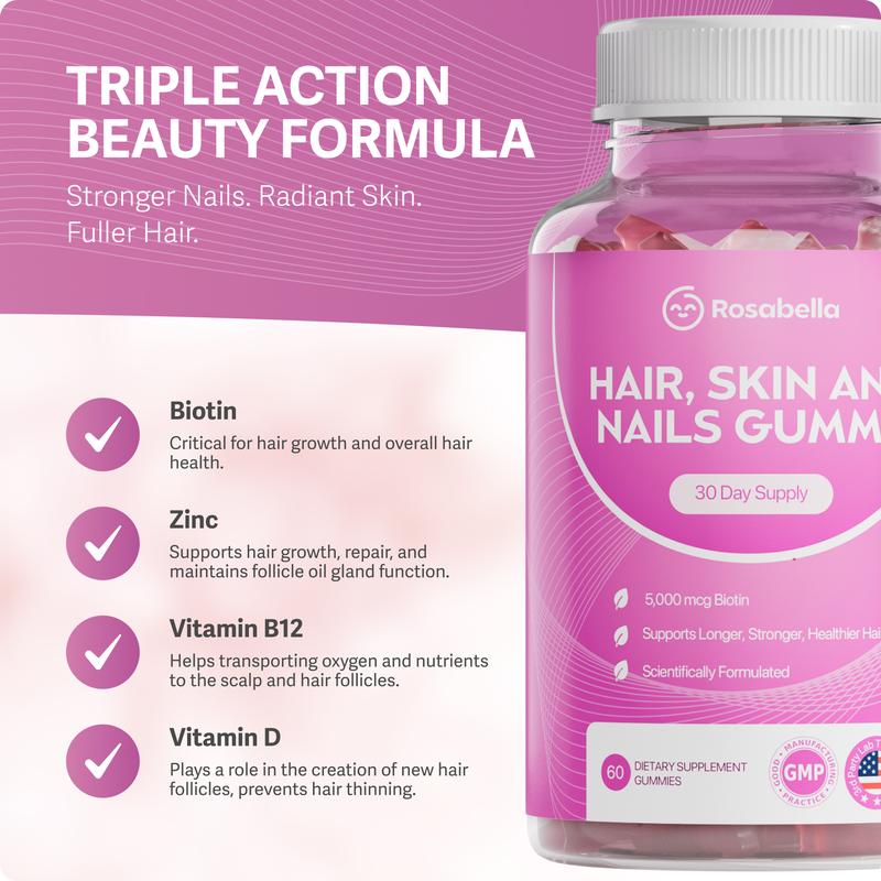 Rosabella Biotin Gummies (5000mg) for Hair, Skin & Nails Growth