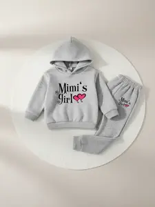 Girls' Fall Winter Fleece Set, Mimi's Girl Print Hoodie & Sweatpants, Cute Warm Casual Kids Clothing for School, Park, Gifts