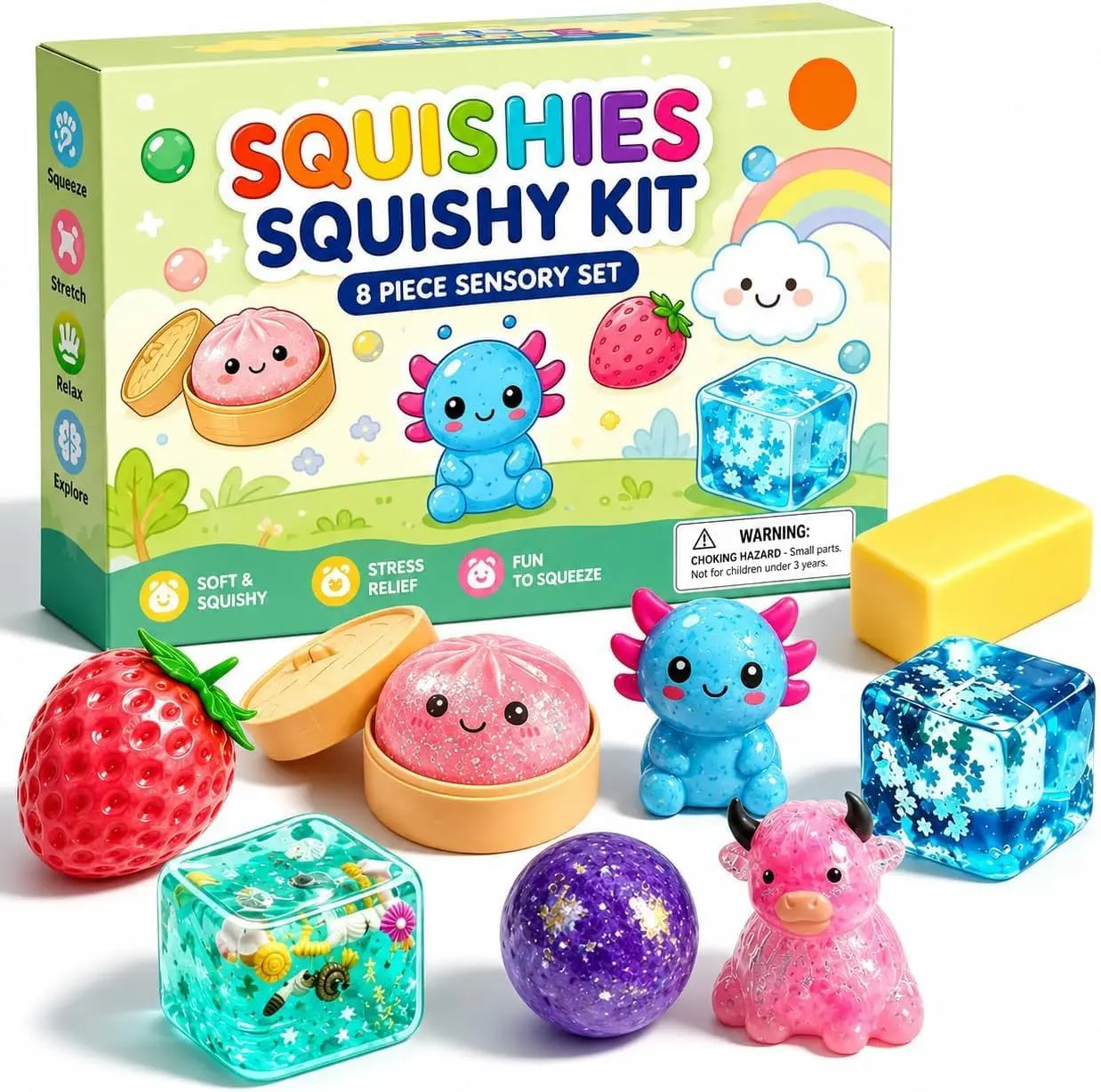 Slow Rebound Malt Sugar Squeeze Squish Surprise Box 8 Count, Mixed Food Animal Styles, Collectible Desktop Ornament Gift