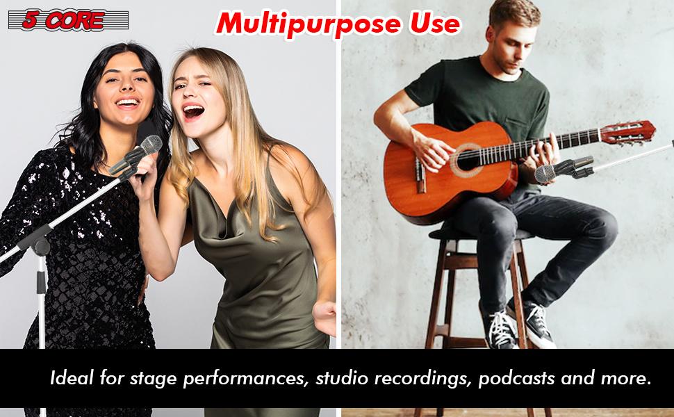 5 Core Tripod Mic Stand Floor Adjustable 18 to 72 Inches Sturdy Boom Arm Holder Microphone Stands Pedestal Para Microfono for Singing MS 080 WH