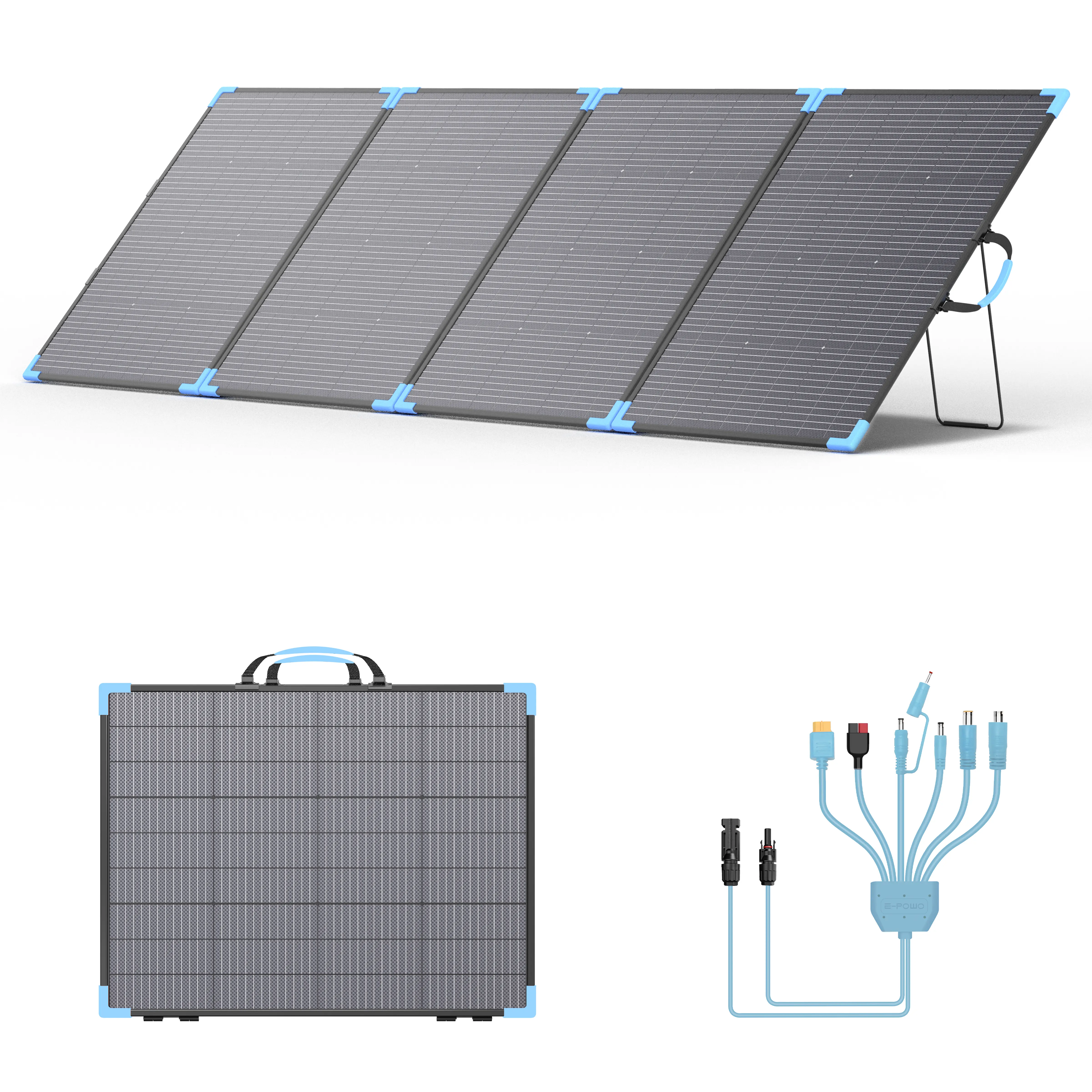 E-POWO 220W 400W 440Watt Bifacial Solar Panel for Outdoor Use, Foldable ETFE Solar Charger with Dual-Sided Power, IP68 Waterproof, Compatible with Portable Power Stations for Camping and Off-Grid Living Monocrystalline