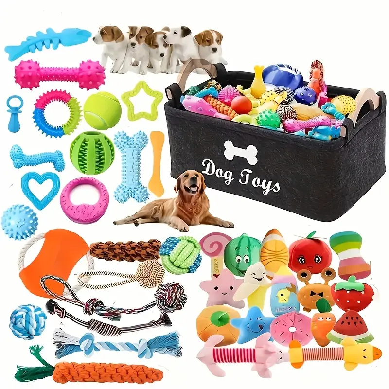 Pawsome Pals 6/12pcs Interactive Dog Toy Set - Durable Cartoon Pattern Fabric Chew Toys for All Breed Sizes - Teeth Cleaning & Training Play Set with Knot Toys, Squeakers & Balls, Without Battery