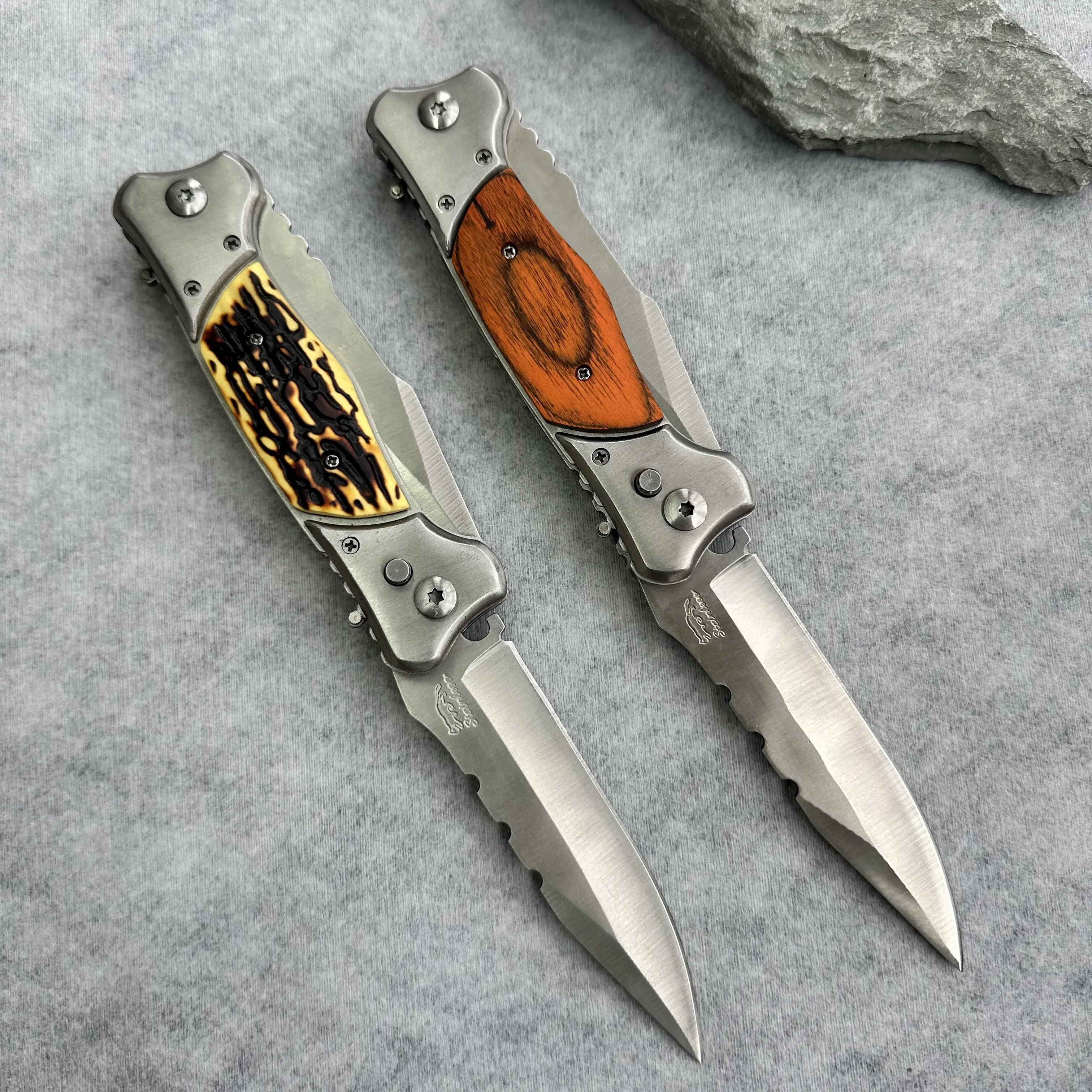 Russian  Folding  Knife EDC 420C  Stainless  Steel  Drop  Point  Blade  Wood  Handle