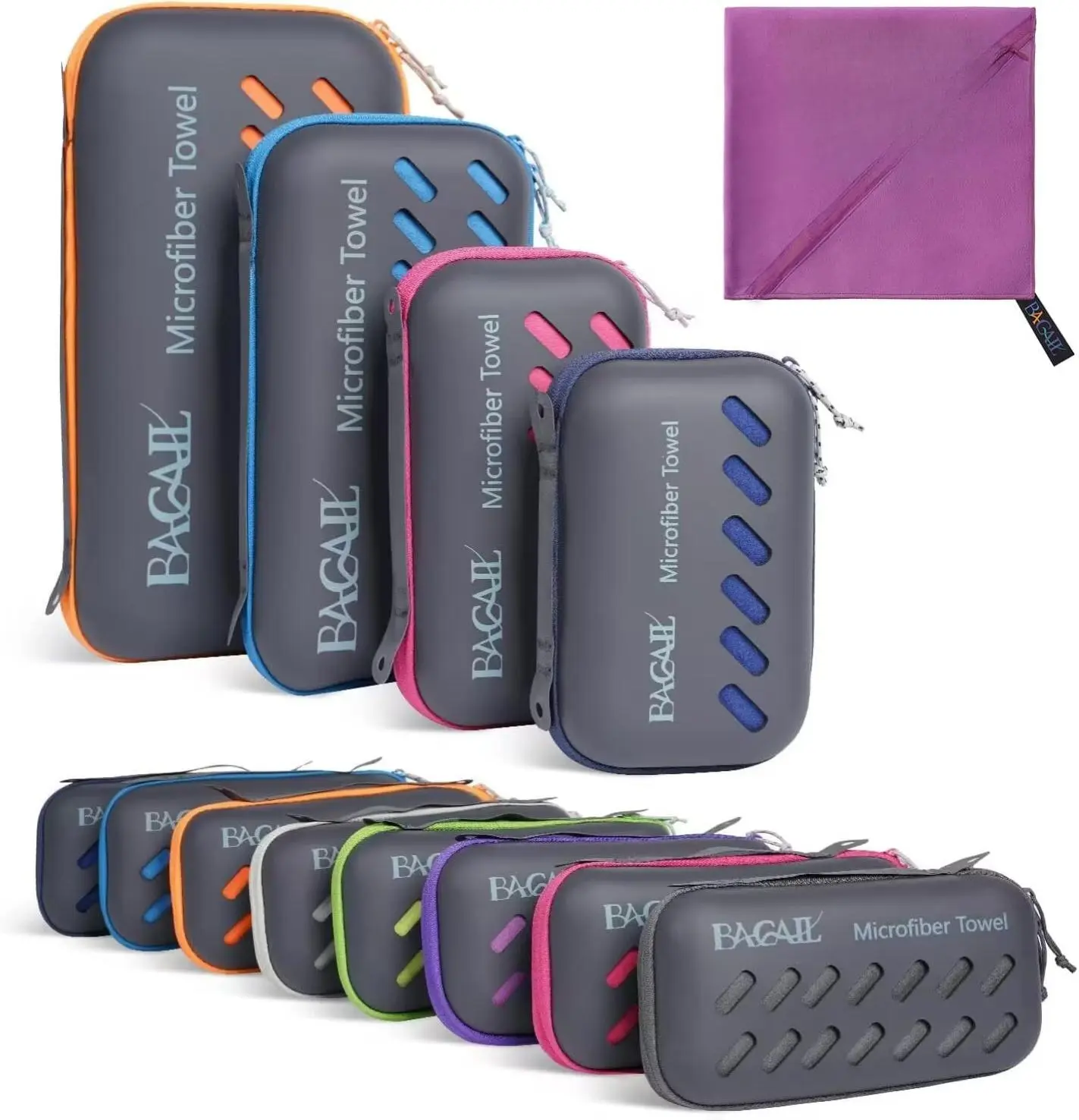 BAGAIL Camping Towel with EVA Case, Compact & Ultra Soft Microfiber Travel Towel - Super Absorbent & Lightweight Quick Dry Towels for Sports, Beach, Gym, Backpacking, Hiking and Yoga
