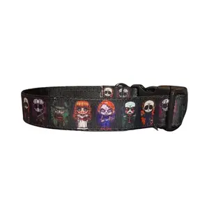 Cute Horror Movie Character Dog Collar Slasher Icon Pet Accessory Michael Myers Jason Voorhees Ghostface Spooky Halloween Collar 1-inch Thick Ribbon Durable Nylon Webbing Various Sizes