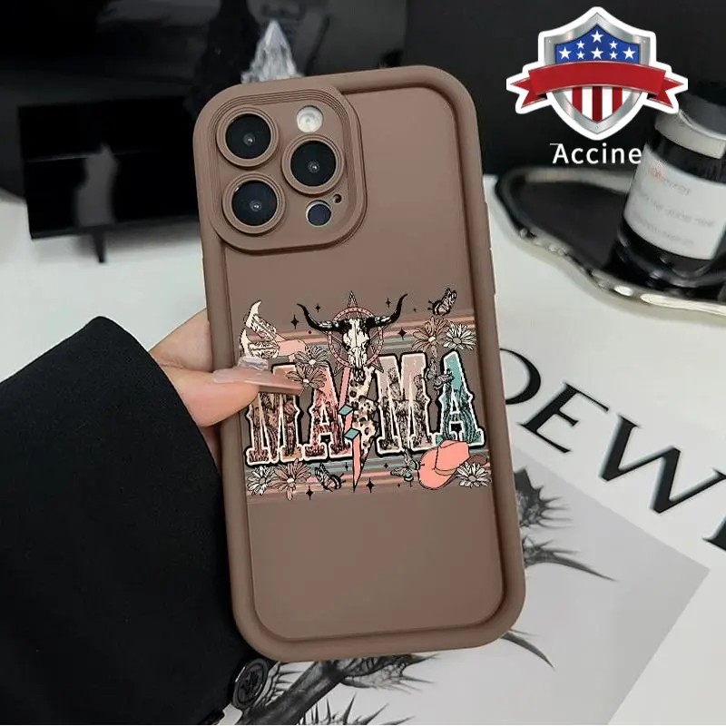MAMA Patterned Western Resin & TPU Smartphone Casing - 1.2mm Shockproof Protector, Soft Silicone Cellphone Cover, Anti-Fall, Non-Slip Grip, Rugged Durable Protection Accessory for iPhone 17 Pro Max,16 Plus,15,14,13,12,11,Air E