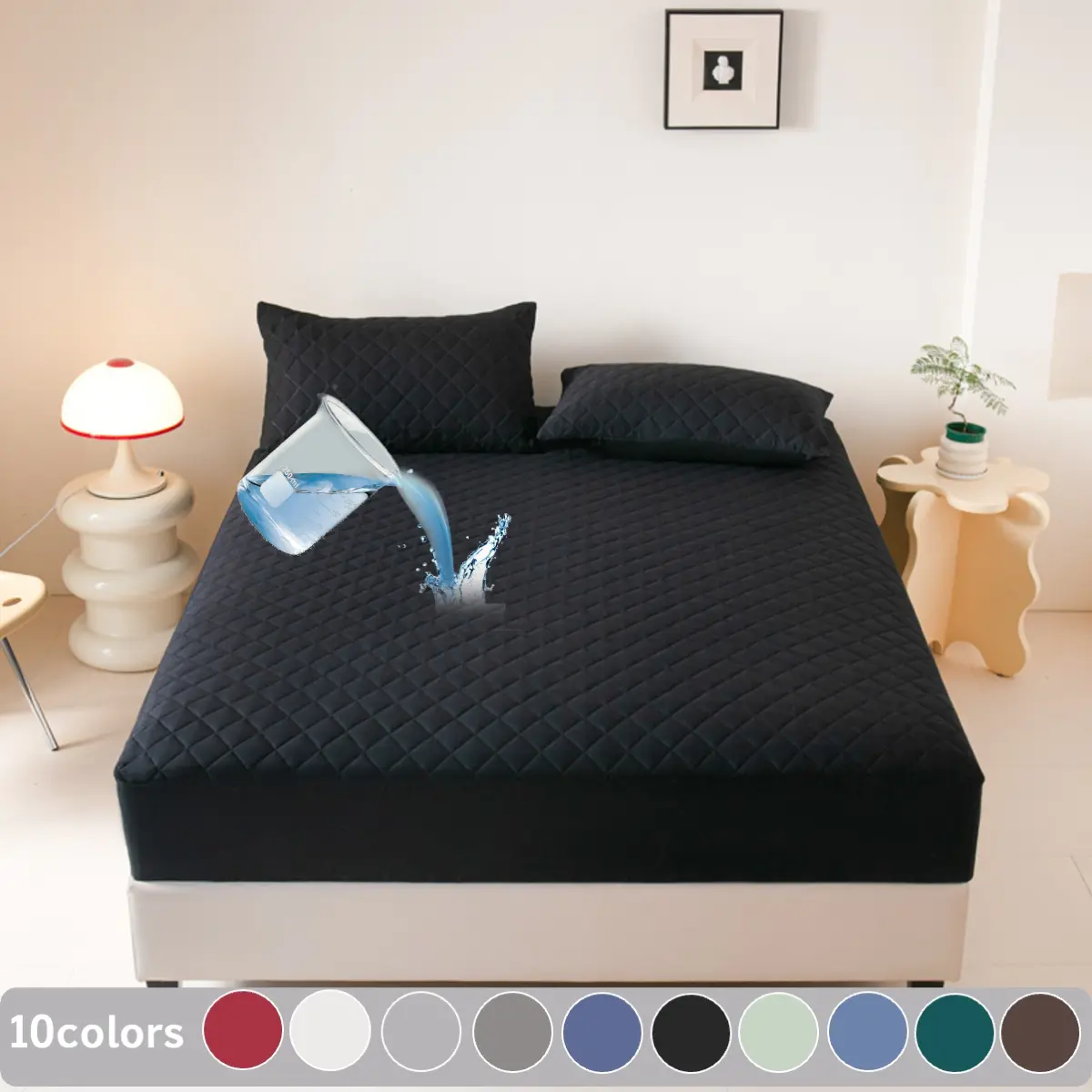 2/3 Piece Waterproof Mattress Protector, Quilted Mattress Protector, diamond-shaped/Fitted Sheet & Mattress Cover Set with Deep Pocket Soft Noiseless Breathable Stain-Resistant, Machine Washable, Includes Pillowcases for Bedroom, Guest Room, Dorm
