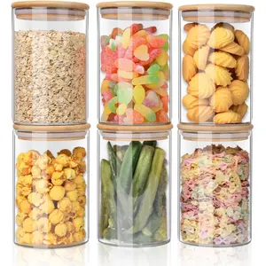 Glass  Storage Jars 37oz [Set of 6],Clear Glass  Storage Containers with Airtight  Lid Stackable Kitchen Canisters for Candy,Cookie,Rice,Sugar,Flour,Pasta
