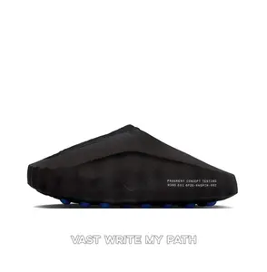 Black Concept Testing Mule Slides, Blue Cushioning Massage Outsole, Breathable Fabric Upper, Futuristic Tech Slides