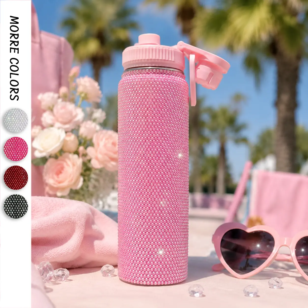 24oz Stainless Steel Bling Crystal Water Bottle Space Cup Rhinestone Vacuum Insulated Bottle with Spout Lid Reusable Double-Wall Glitter Sport Bottle Gift For Men and Women