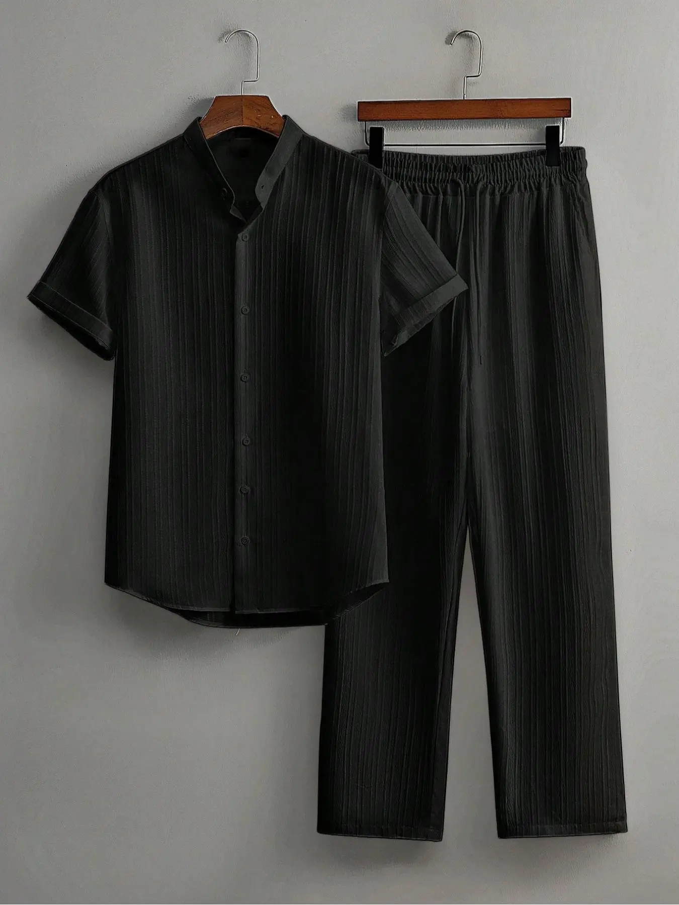Men's Casual Polyester Blend Suit, Comfortable Semi-Transparent Two-Piece Set, Fashion Solid Color, Easy Care