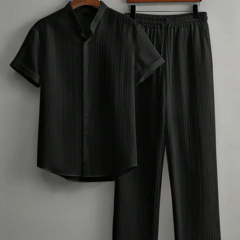 Men's Casual Polyester Blend Suit, Comfortable Semi-Transparent Two-Piece Set, Fashion Solid Color, Easy Care