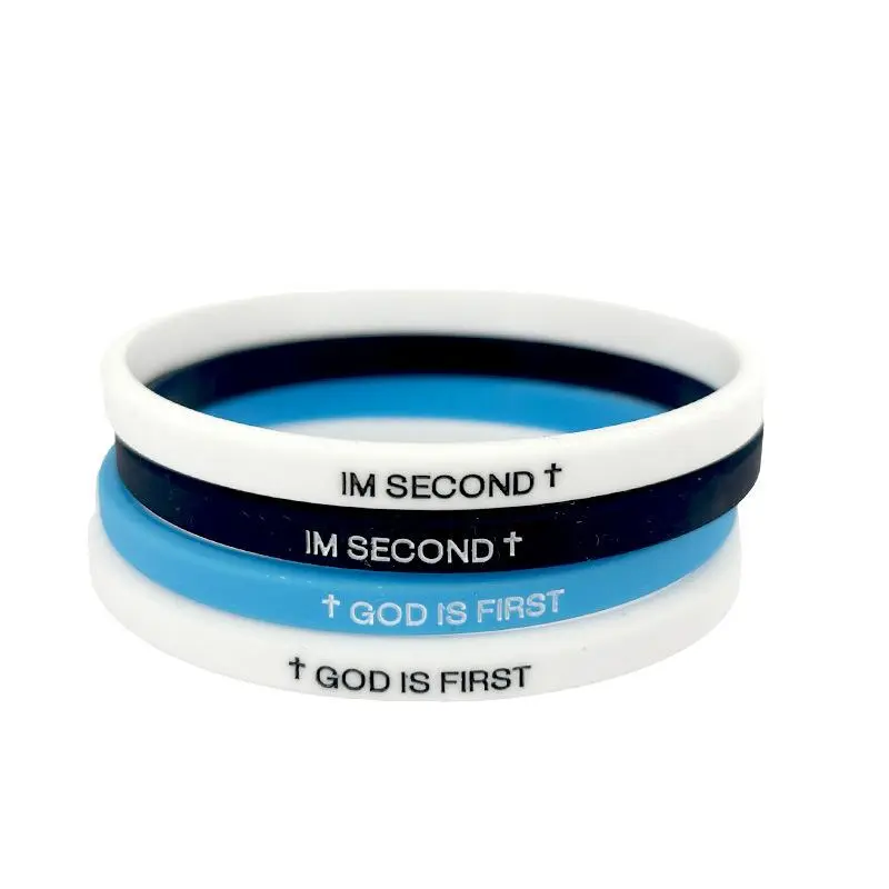 "God is First I'm Second" Engraved Cross Christian Silicone Bangle - Unisex Elegant Stackable Set, Lightweight Flex Bracelet with Bible Verse Print, Faithful Daily Reminder, Baptism Gift Ideas for Female Religious Occasions, Cross Engraving