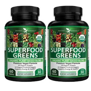 Potent Garden Organic Greens – 2 Pack | USDA Certified Tablets for Energy, Immunity & Digestion | Vegan & Easy to Swallow