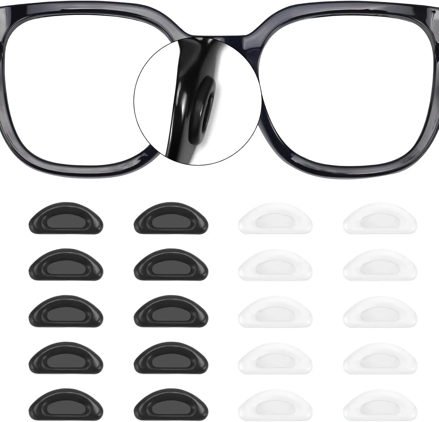 20 Pairs Eyeglass Nose Pads, Thin Silicone Adhesive Anti-Slip Grips for Sunglasses & Glasses, Replacement Kit Fits Most Frames - Transparent & Black, Eyeglass Nose Pads Anti Slip, Soft Silicone Cushions Nose Pressure