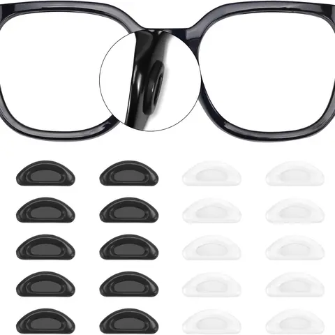 Unisex Non-Slip Silicone Eye Glasses Nose Pads (20 Pairs) - Thin Adhesive Replacement Kit, Transparent/Black Gentle Cushions for Sunglasses & Most Frames, Relieves Pressure, Everyday Casual Fashion Use