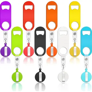 8 Pieces Retractable Flat Bottle Opener Bartender Beer Opener with Round Badge Reel Clips Holder Bar Keys for Bartender Gifts Kitchen Home Party Supplies Classic Multicolor