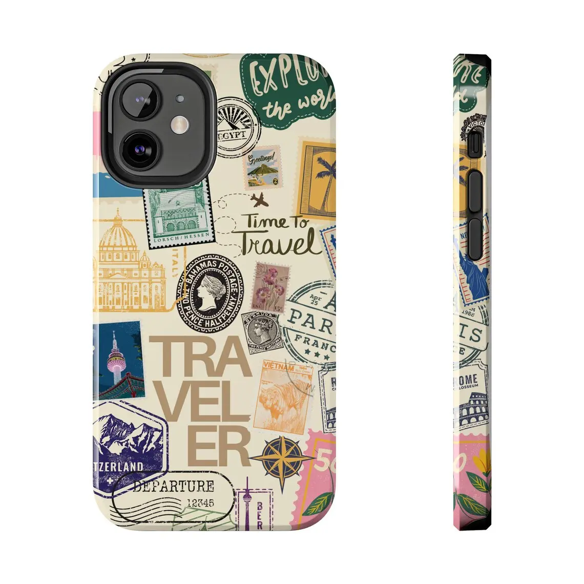 Vintage Travel Stamp Phone Case - Retro Postcard & Map Cover