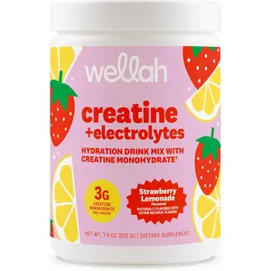 Wellah Creatine + Electrolytes Powder (Strawberry Lemonade) 30 Servings - Hydration Drink Mix with 3g of Creatine Monohydrate
