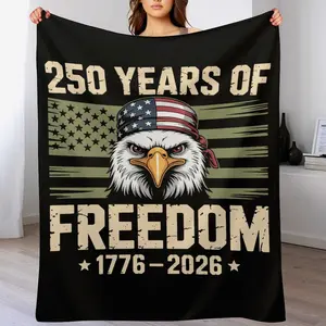 Patriotic Red White Blue Throw Blanket for USA 250th Anniversary, Soft Flannel Fleece American Flag Blanket, All-Season Home Decor and Perfect Holiday Gift Choice